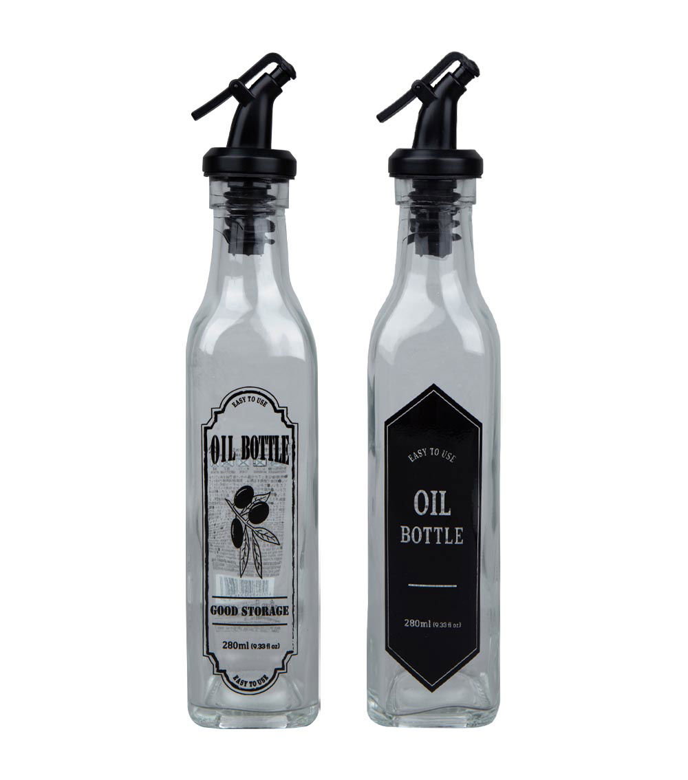 Glass Oil Bottle with Design, Assorted (1 pc) - 280ml