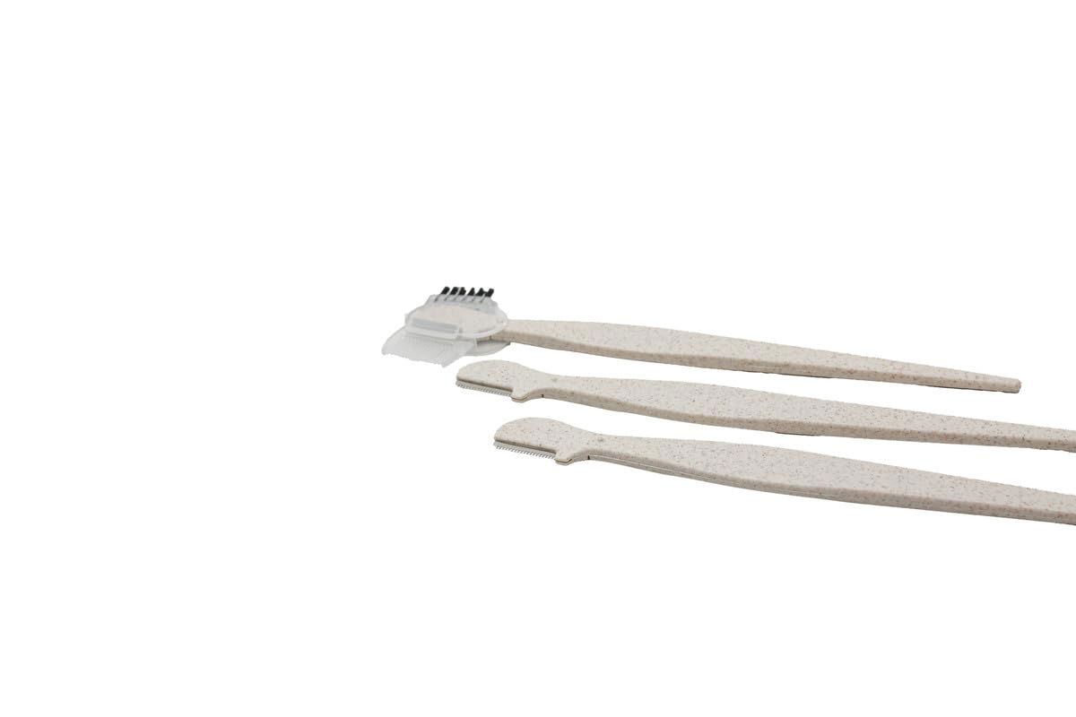 Eco-Friendly Eyebrow Razor with Comb & Brush-Ivory