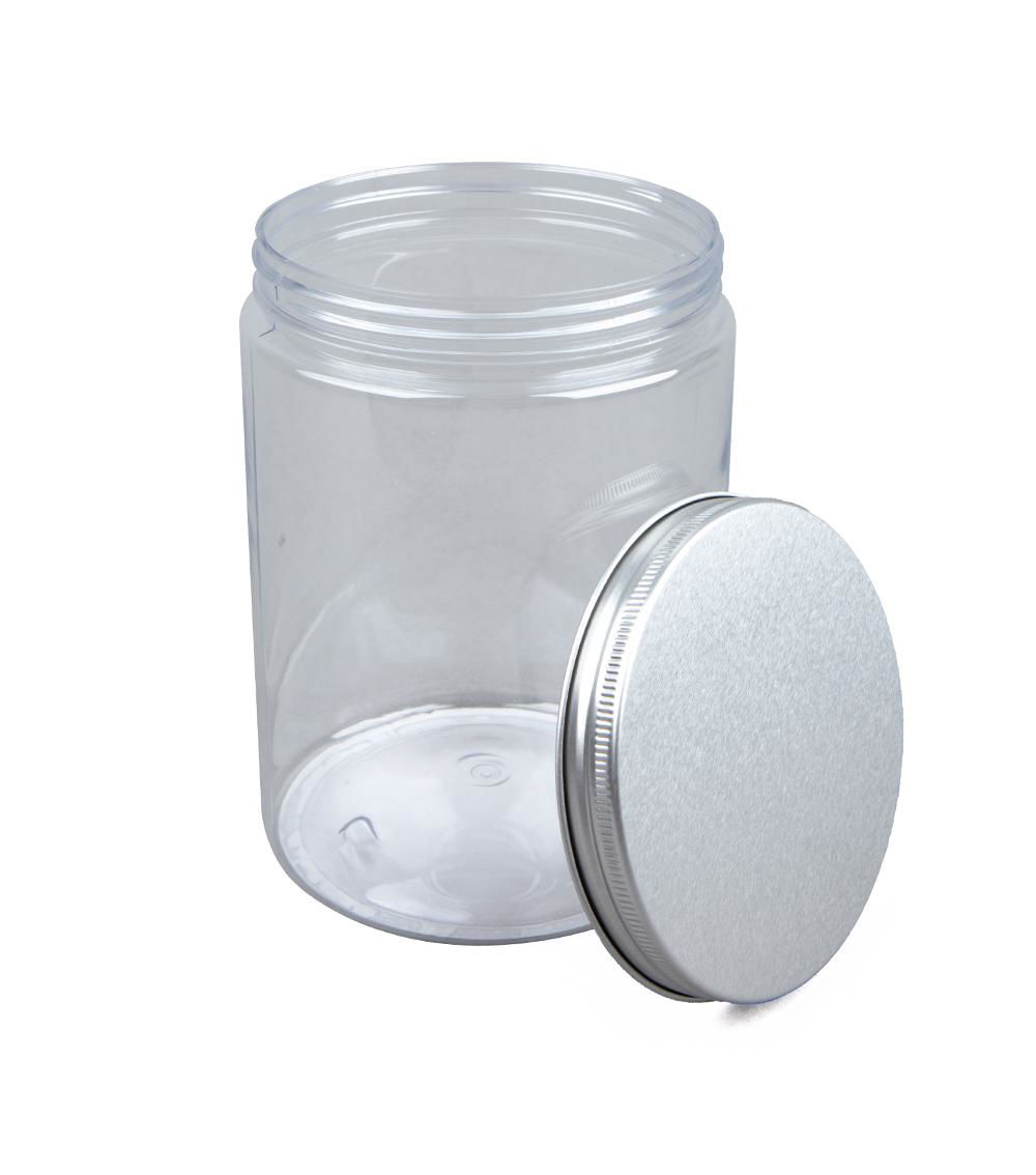 Container with Aluminum Lid, Clear & Silver (1L)