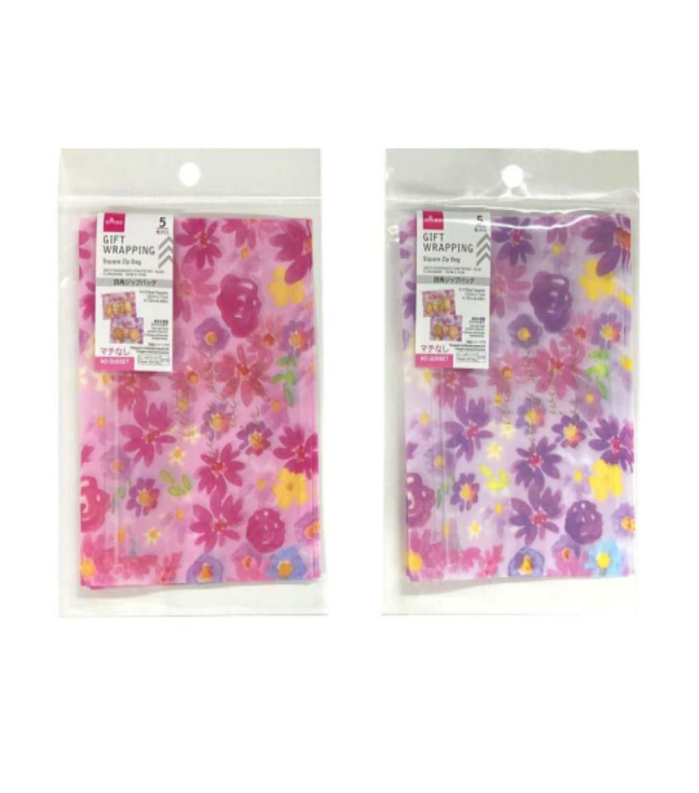 Flower Square Zip Bag Set of 5, Assorted (1 pc) - 12x17cm