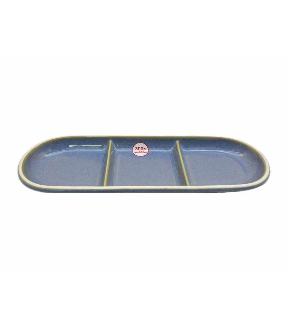 3-Section Ceramic Serving Tray – Blue