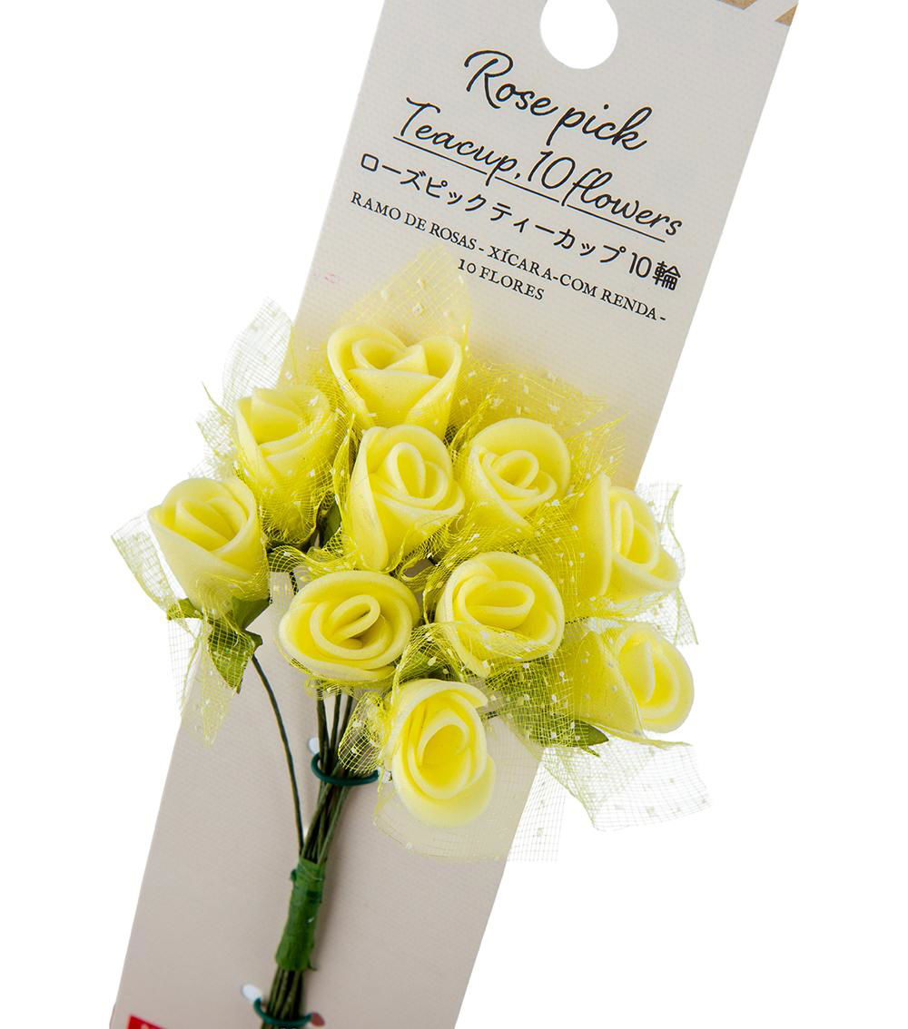 10 Floral Rose Picks in Lace Teacup - Assorted (1 pc)