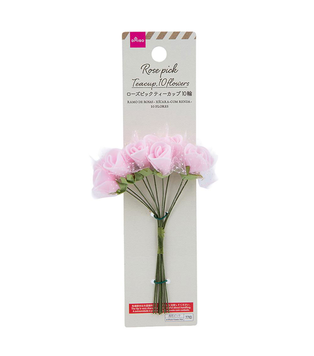 10 Floral Rose Picks in Lace Teacup - Assorted (1 pc)