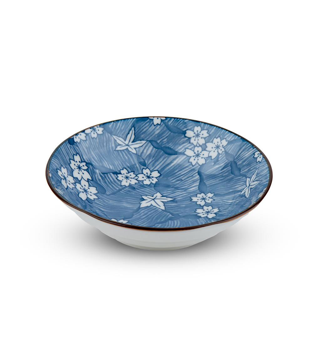 New Born Cherry Blossom Shallow Bowl, Dark Blue