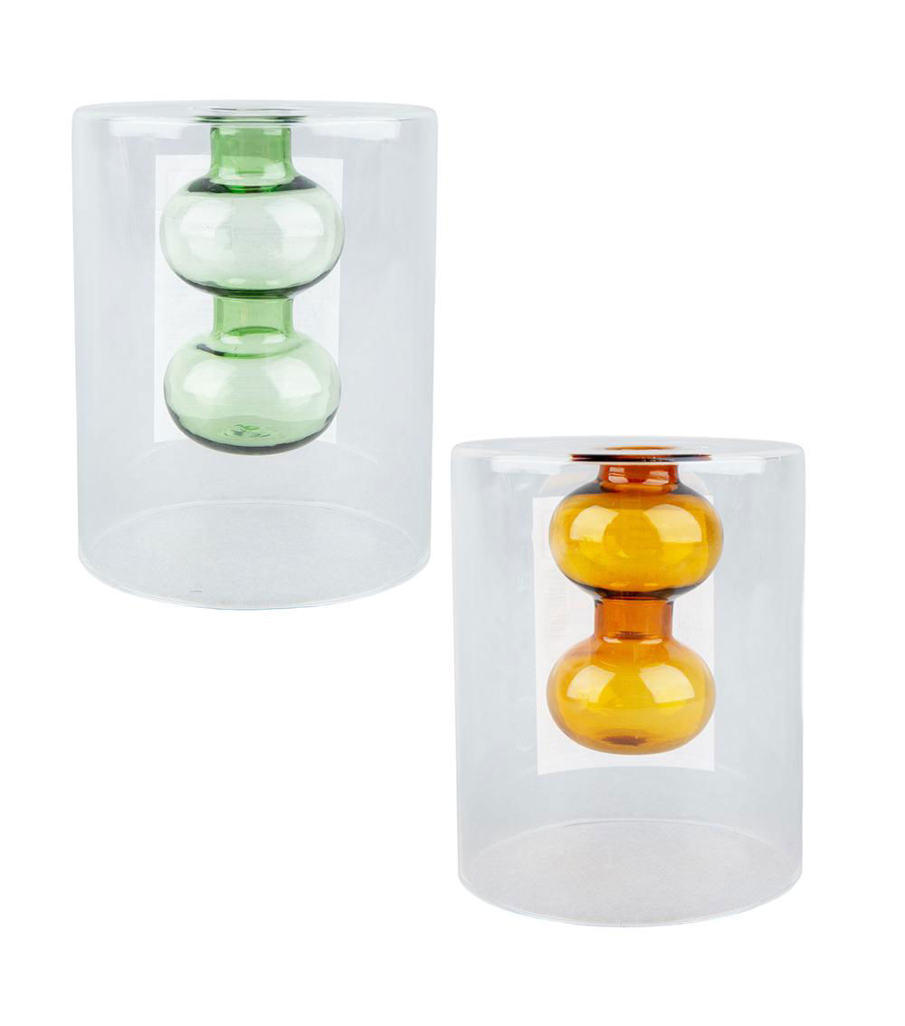 Double Wall Glass Vase, Assorted (1 pc)