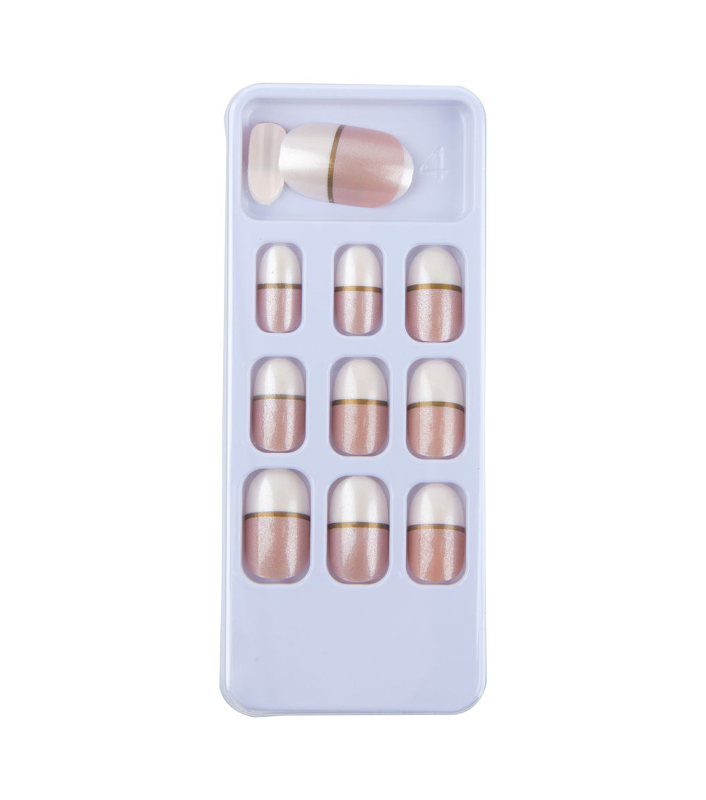 Half French Glossy Pink & White Nail Tips – 12 Pack