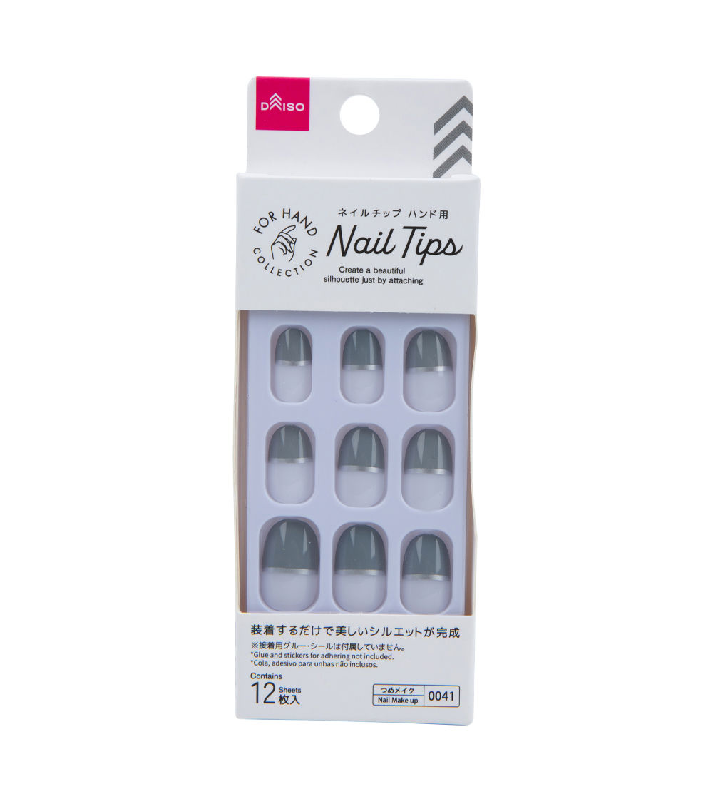 Nail Tips - Hand Shape, Half French Gray & White – Set of 12