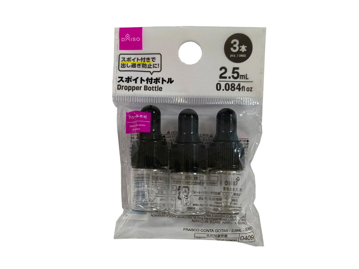3-Piece 2.5ml Dropper Bottle Set – Clear with Black Cap