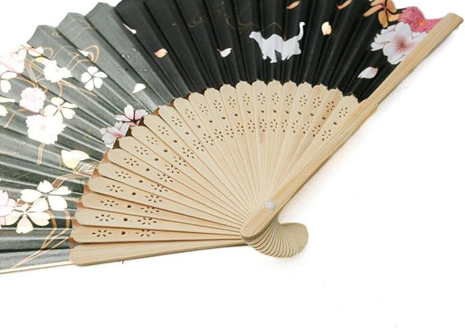 Paper Folding Fan (21 cm, Cat and Cherry Blossom Design)