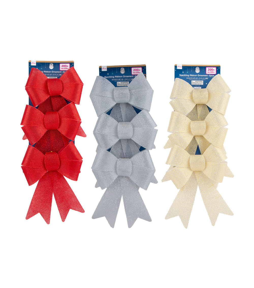 Christmas Sparkling Ribbon Ornament – 3 pcs, Assorted (1 pc)