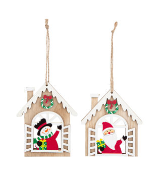 Christmas Wooden Ornament – House, Assorted (1 pc)