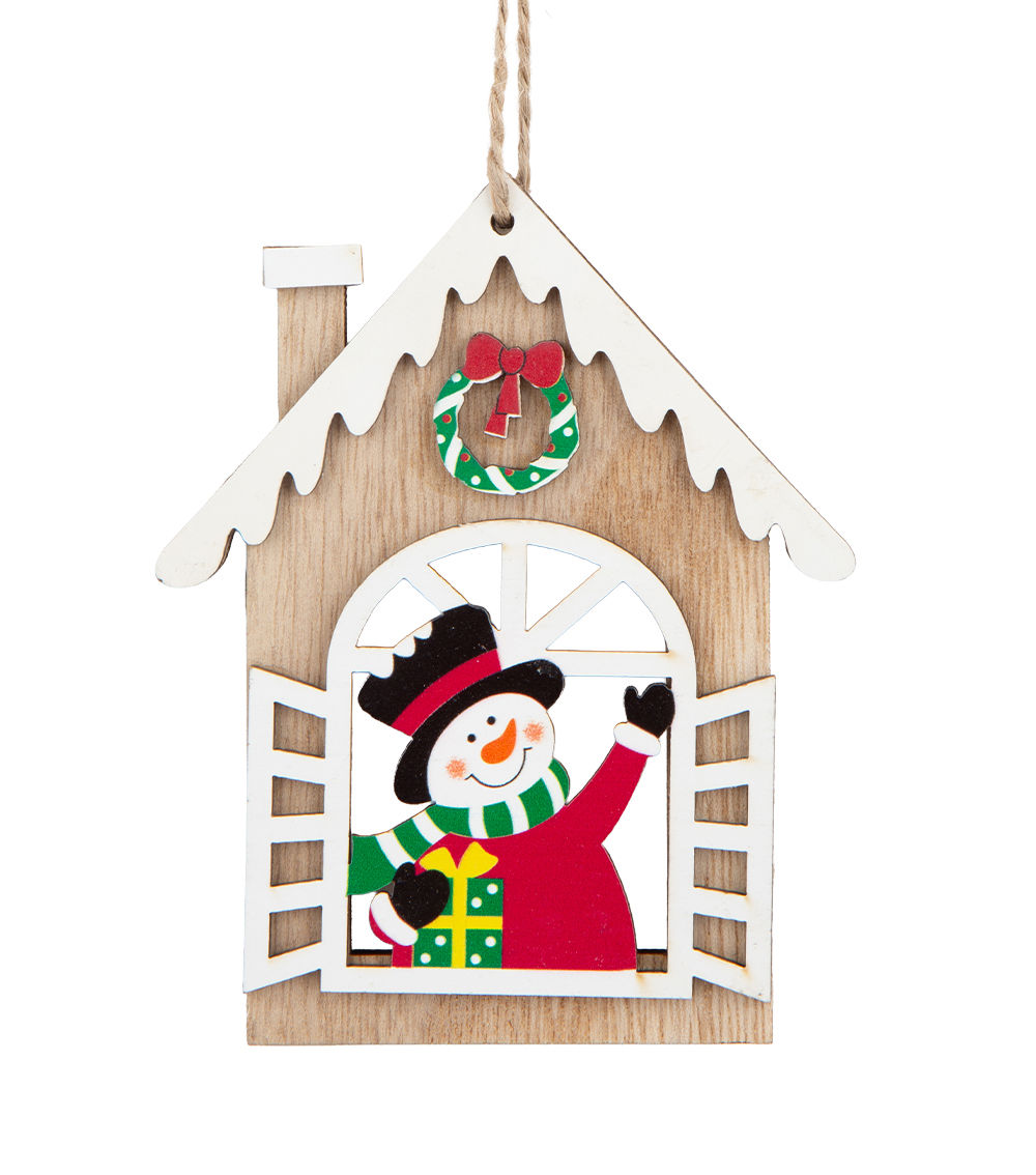 Christmas Wooden Ornament – House, Assorted (1 pc)
