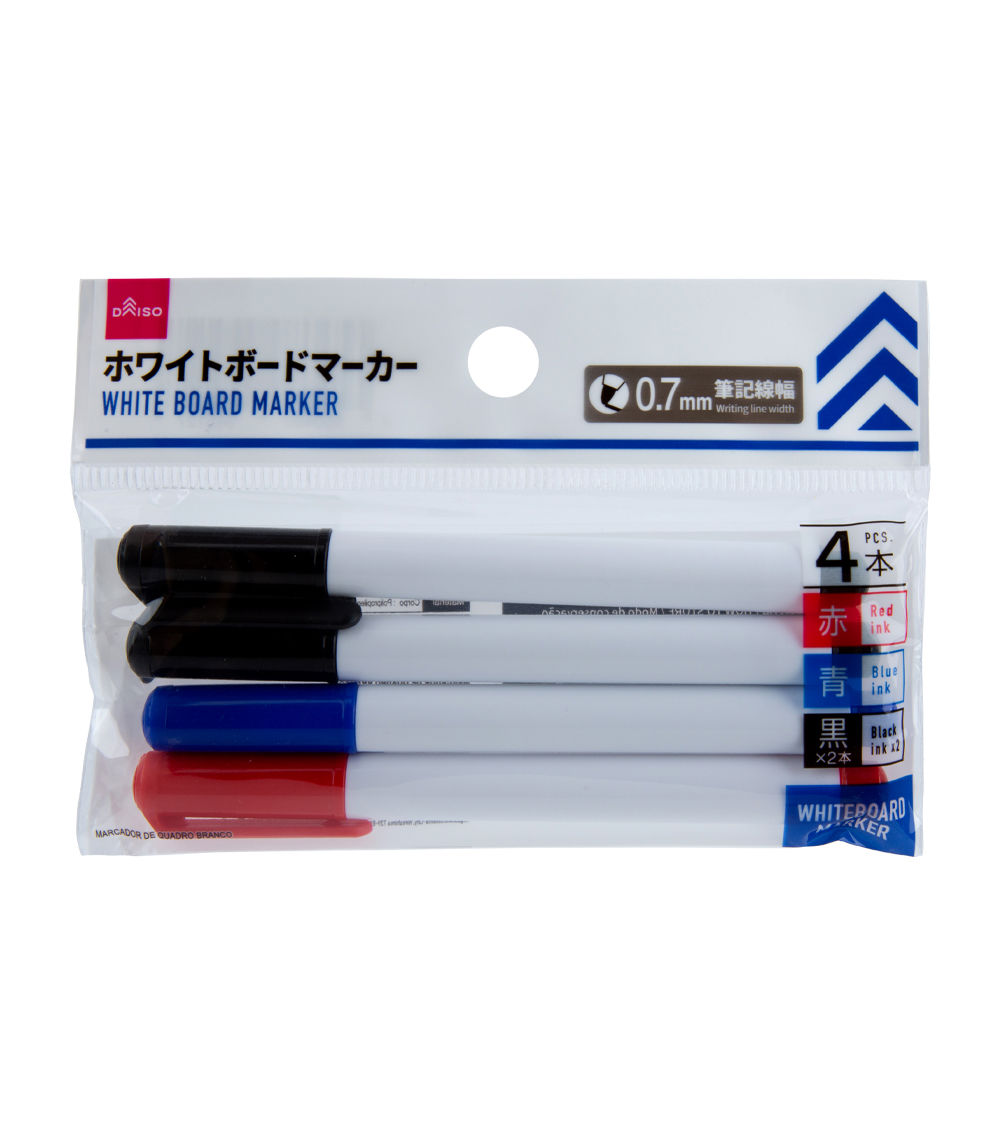 Whiteboard Marker Set - 4 pcs - 0.7mm Tip (0.027in)