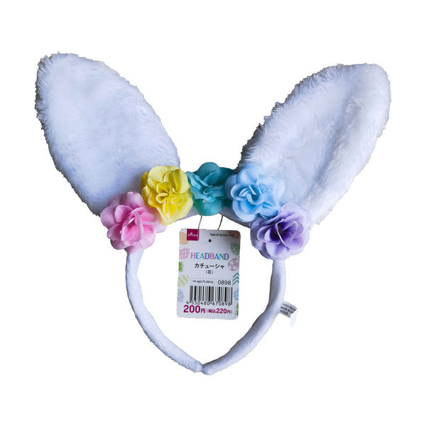 Easter Bunny Ears Headband with Flowers, Multicolor (1 pc)