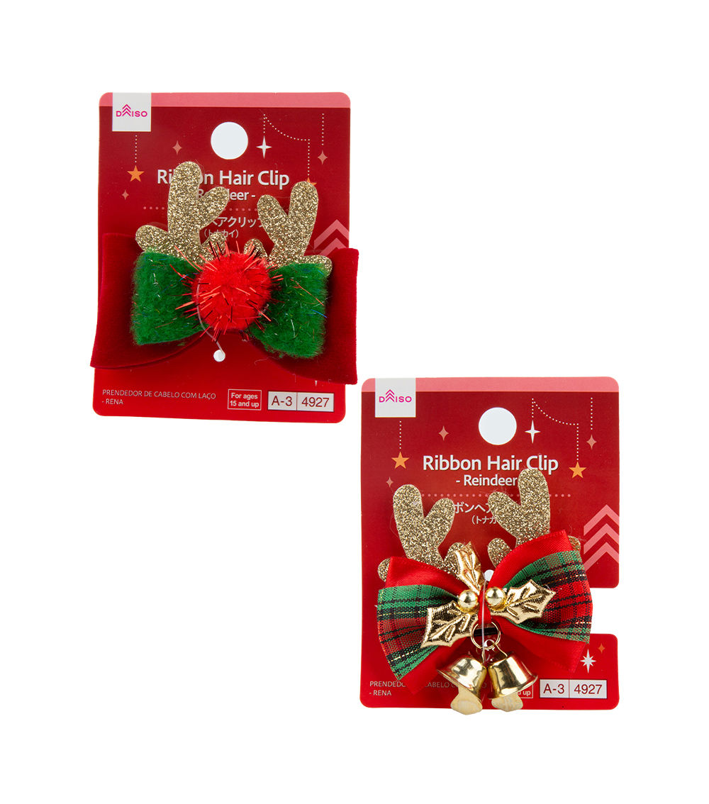 Ribbon Hair Clip – Reindeer, Assorted (1 pc)