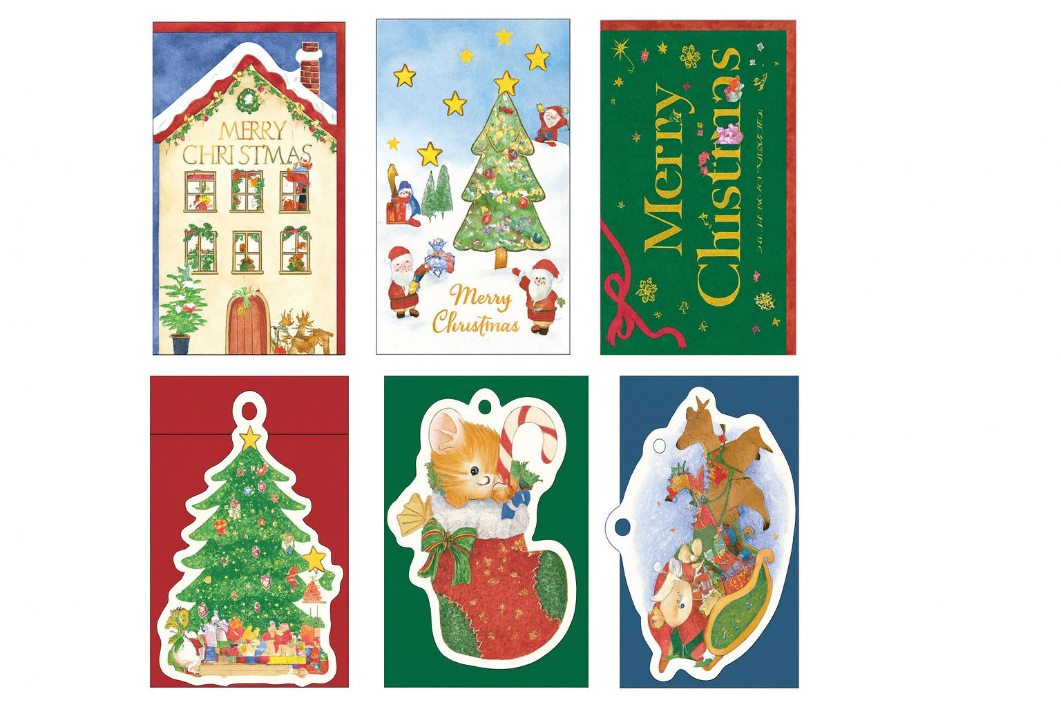 Christmas Card Set 4 Standard & 3 Die-Cut Cards, Assorted