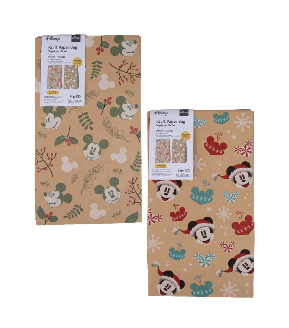 Christmas Kraft Paper Bag, Square Base – Mickey Mouse,(5pcs)