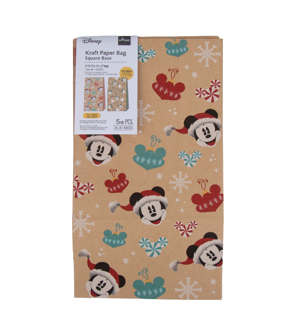 Christmas Kraft Paper Bag, Square Base – Mickey Mouse,(5pcs)