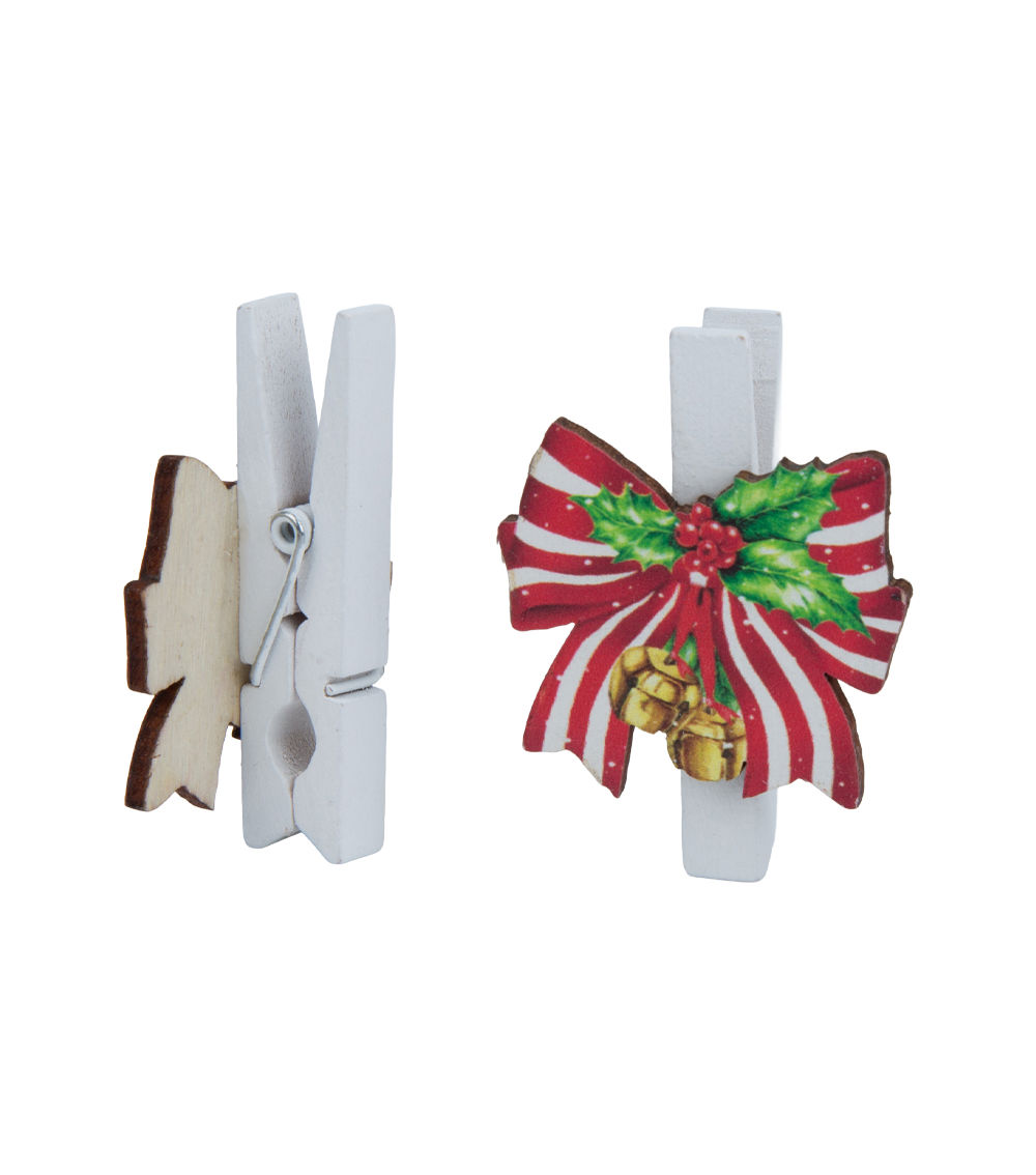 Christmas Printed Wooden Clip – Ribbon, (4 pcs)