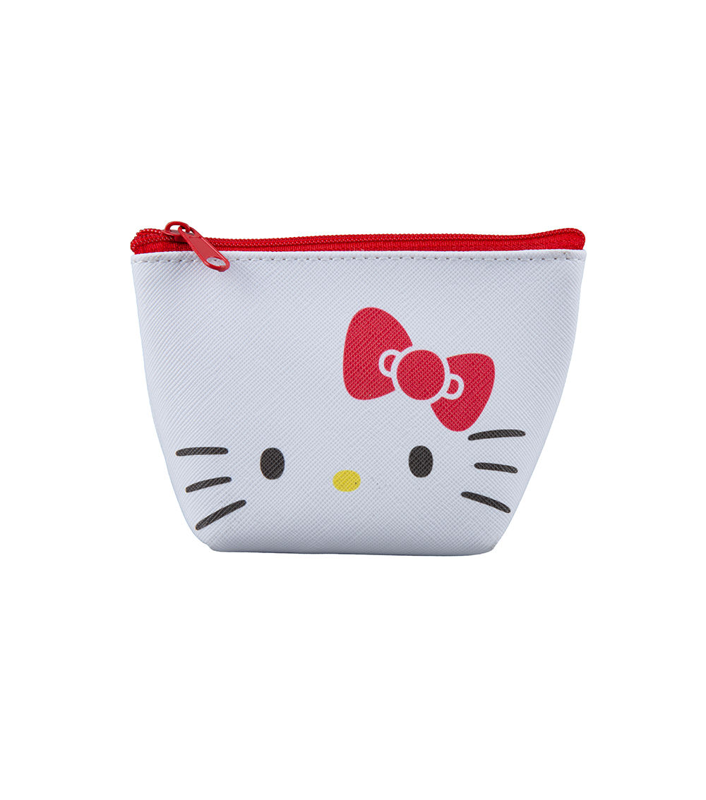 Kitty Face Boat Shape Mini Pouch, White & Red