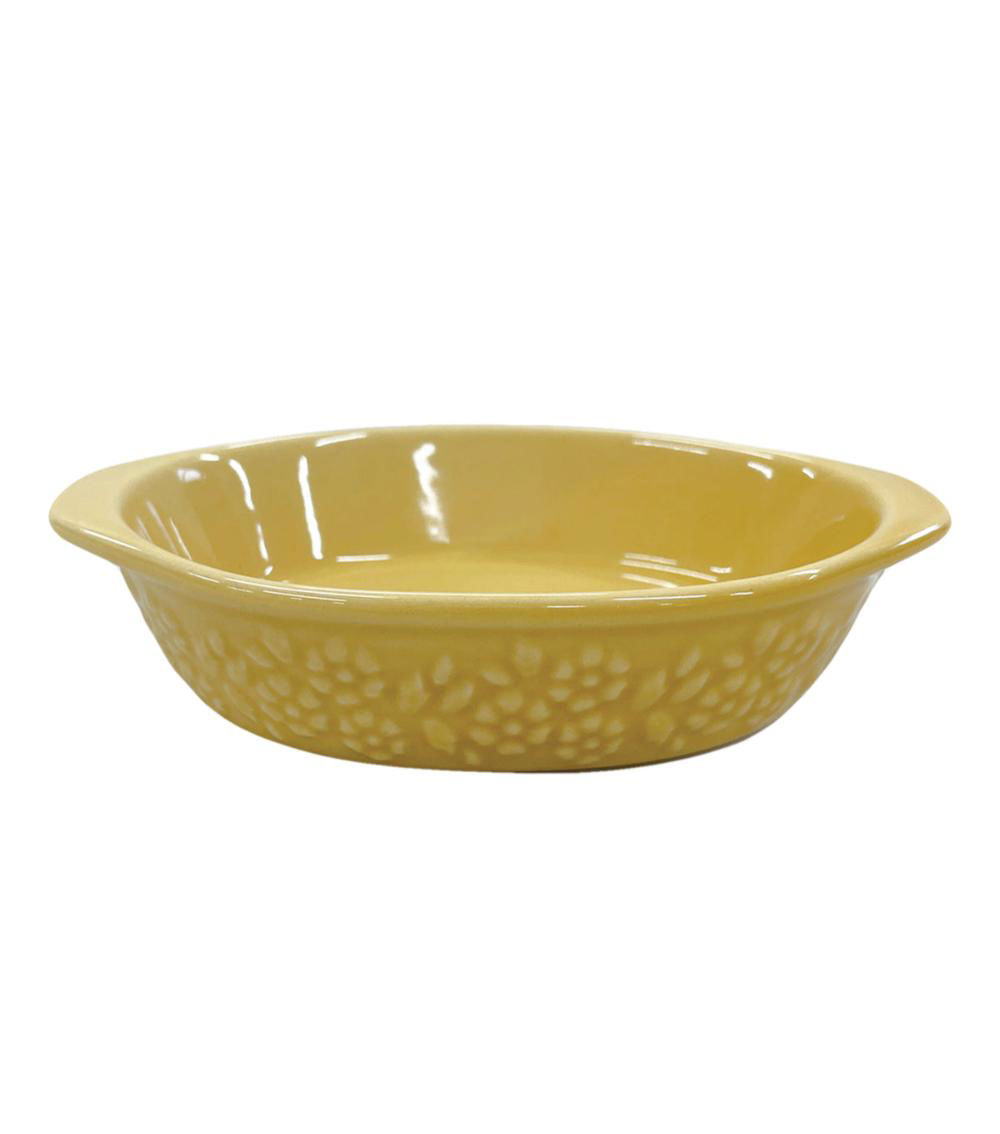Flower Relief Oval Ceramic Bakeware – Mustard Yellow