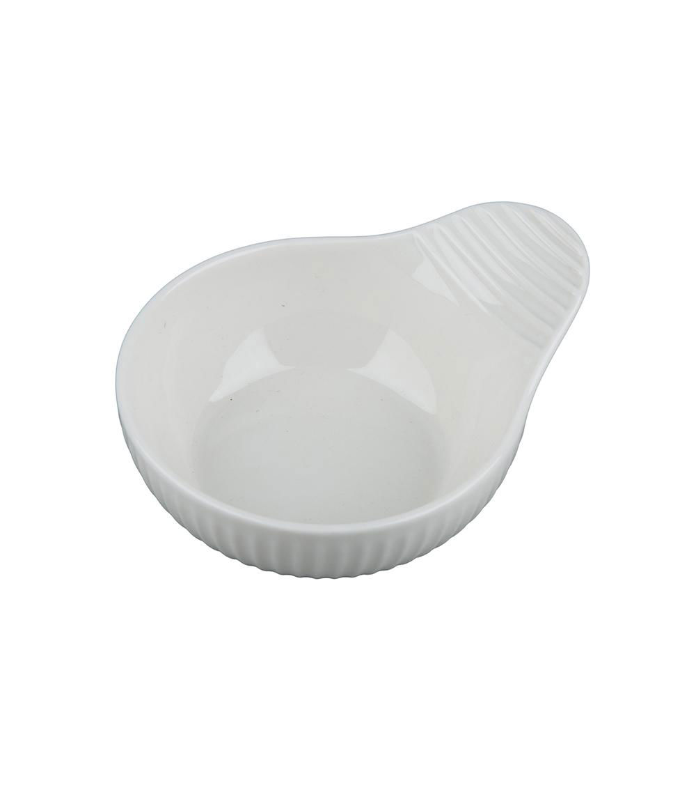Stripe Emboss Bowl with Handle, White