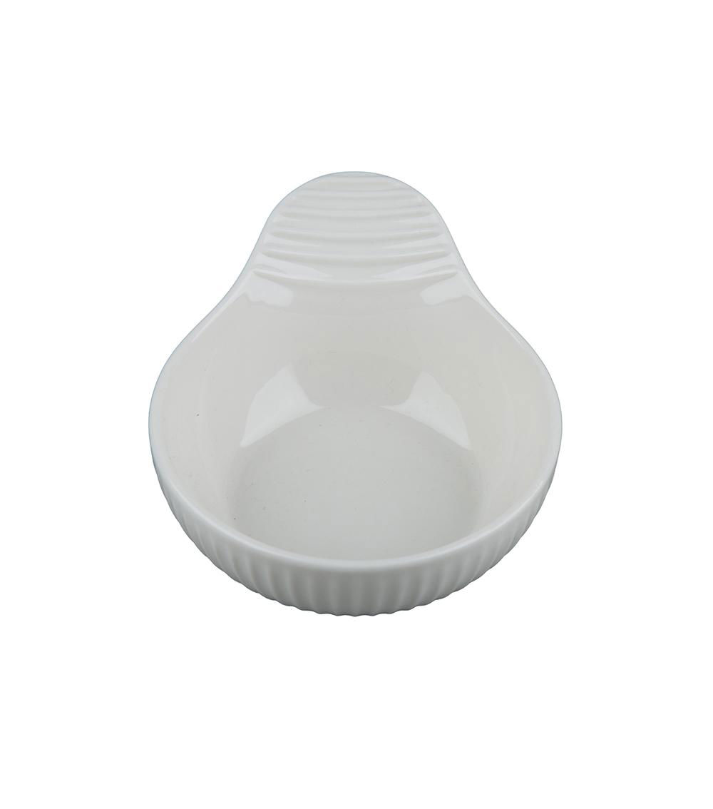 Stripe Emboss Bowl with Handle, White