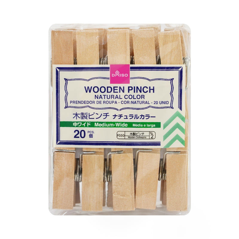 Wooden Pinch Clothespins – Natural Color (Medium-Wide, 20 pc