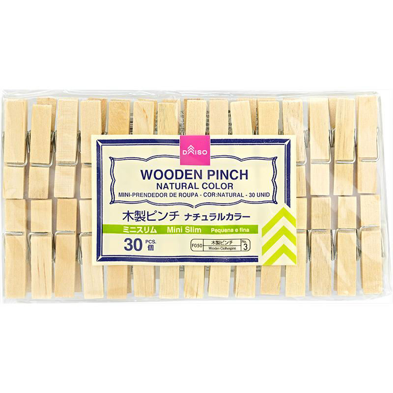 Wooden Pinch Clothespins – Natural Color (Mini Slim, 30 pcs)