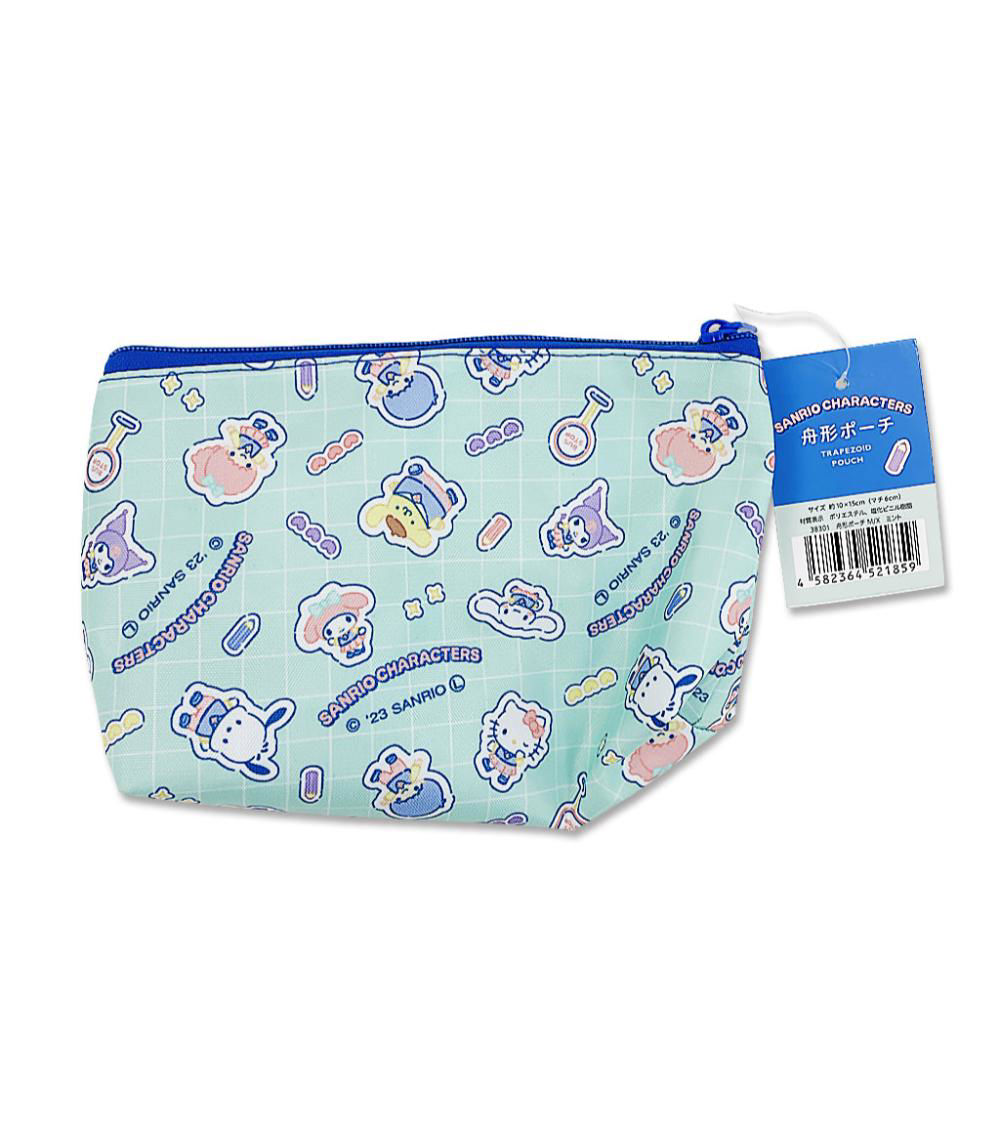 Sanrio Trapezoid Pouch – Blue Grid Design