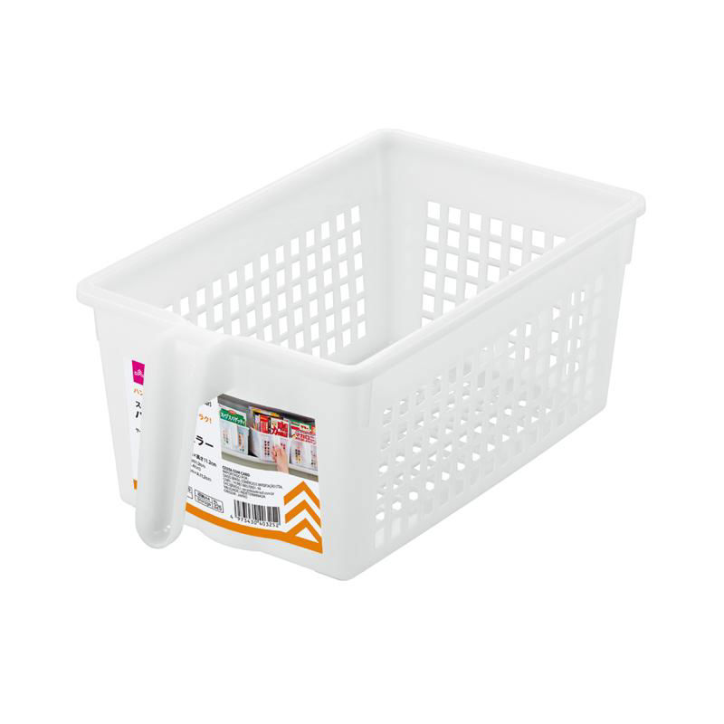 White Plastic Storage Basket with Handle