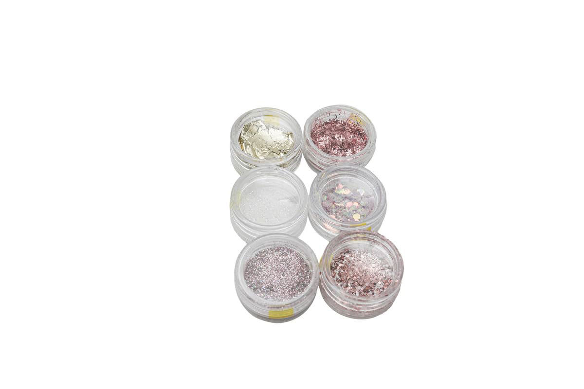 6-Piece Glitter Set – Assorted Pink & Metallic Tones for Nai