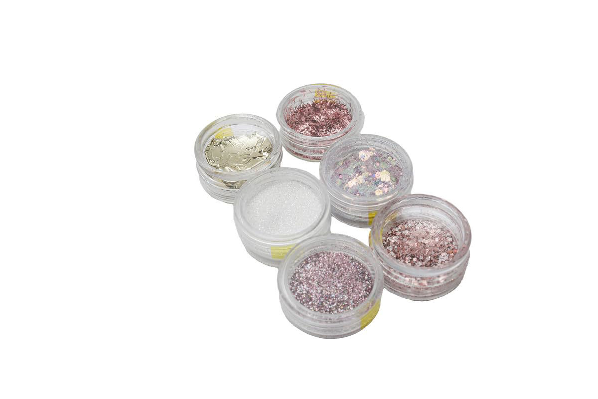 6-Piece Glitter Set – Assorted Pink & Metallic Tones for Nai