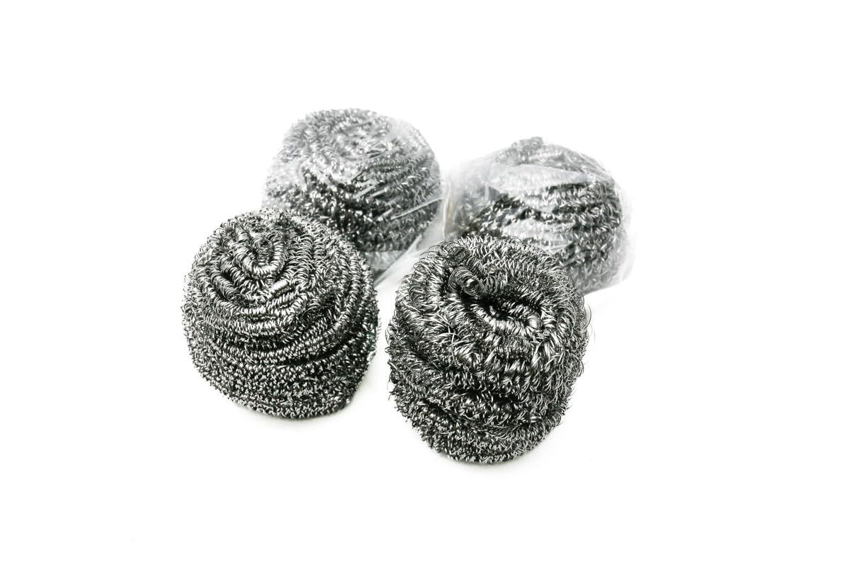 4-Pieces Stainless Steel Scrubber, Silver - 25g