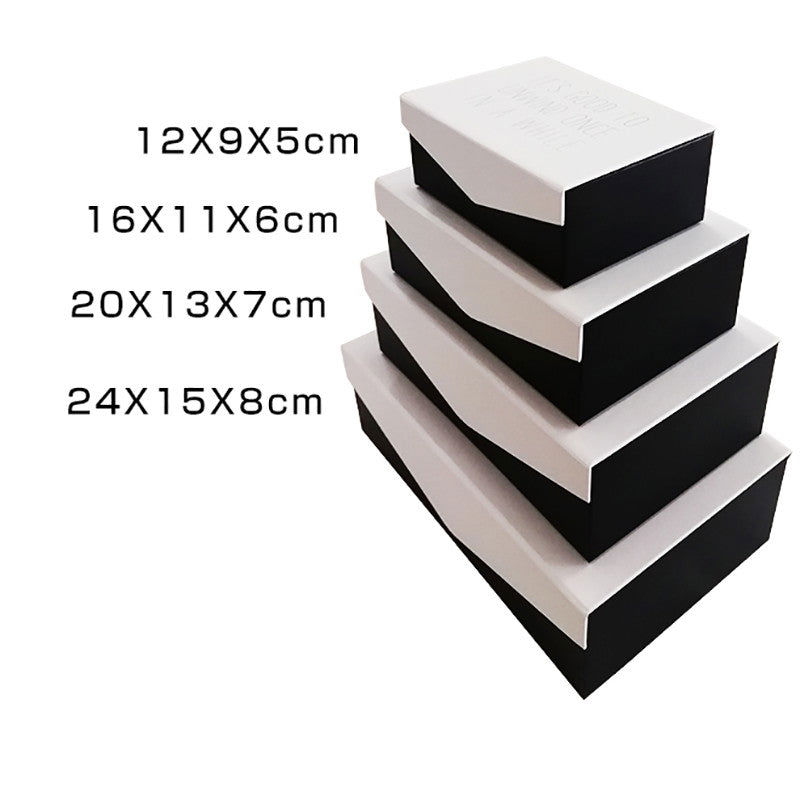 Rectangular Paper Box with Lid, White and Black - 4 Sizes
