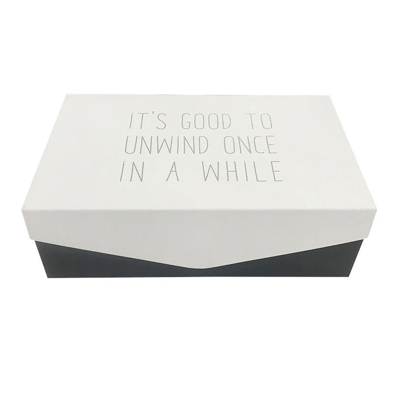 Rectangular Paper Box with Lid, White and Black - 4 Sizes