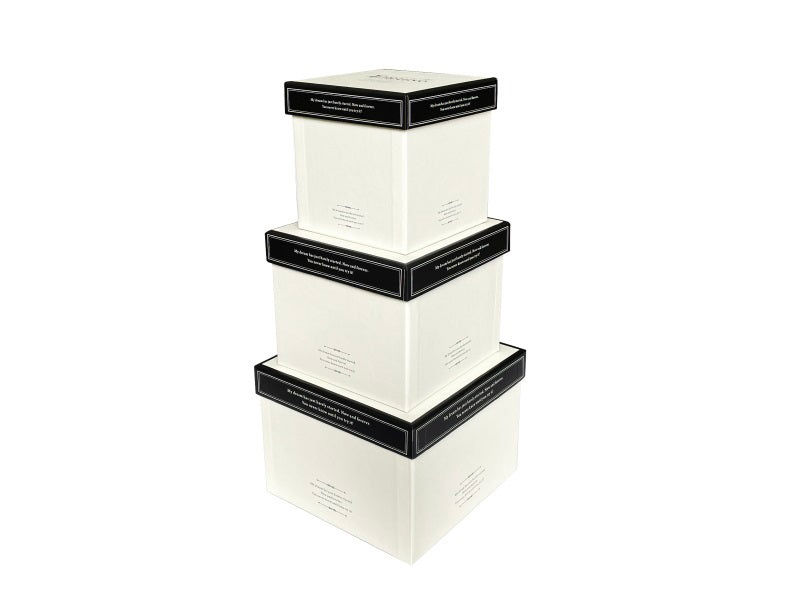 Square Paper Box, Monochrome - 3 Assorted Sizes