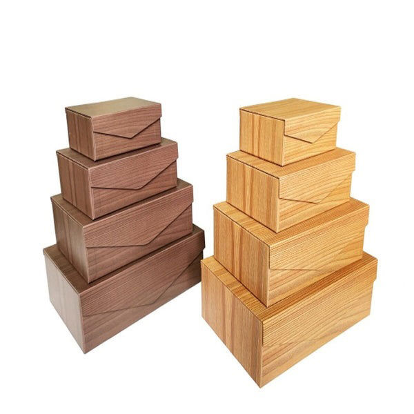 Rectangular Paper Box with Lid (Wood Grain)