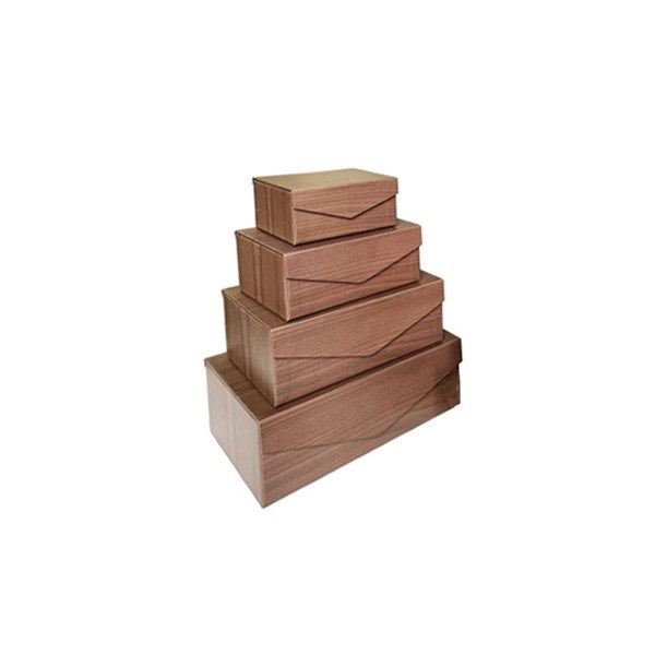 Rectangular Paper Box with Lid (Wood Grain)