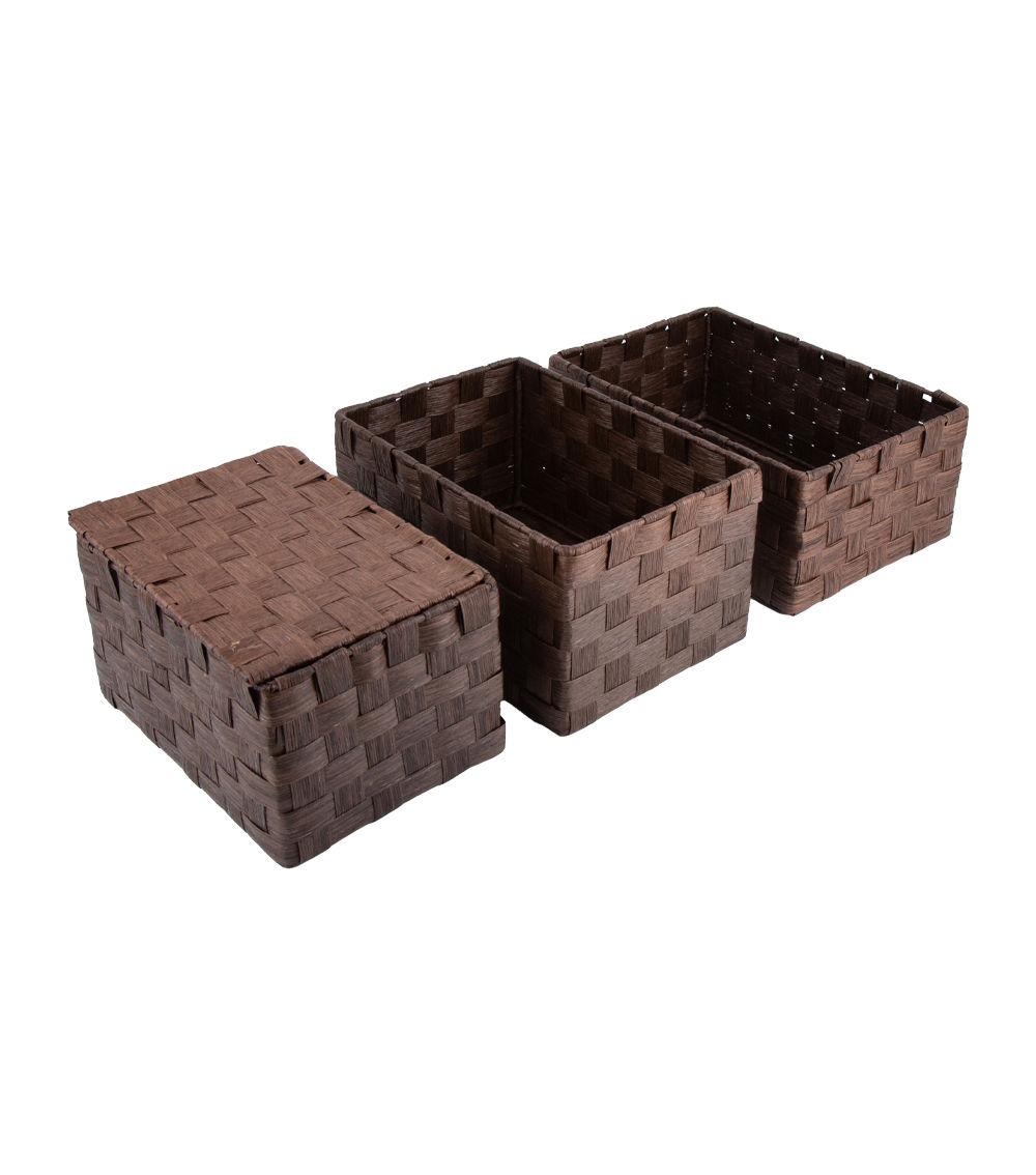 Woven Storage Box with Lid – Brown, Rectangular (1pc)