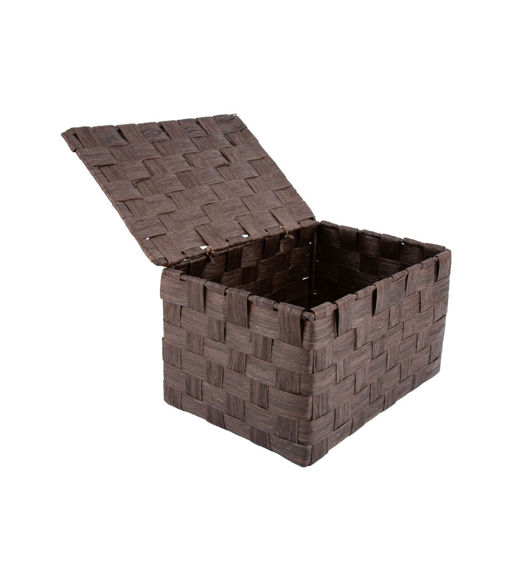 Woven Storage Box with Lid – Brown, Rectangular (1pc)