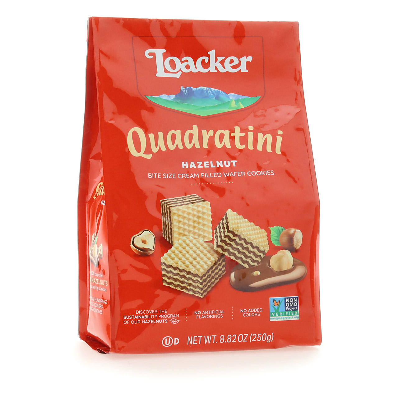 Quadratini Hazelnut, cremefilled wafer cookies, 8.82oz Loacker