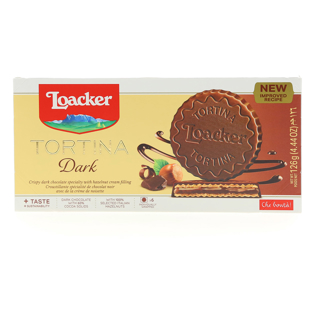 Tortina Dark, chocolate coated wafer specialty, 4.44oz