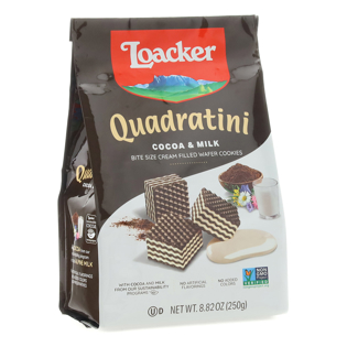 Quadratini Cocoa&Milk, creme-filled wafer cookies, 8.82oz