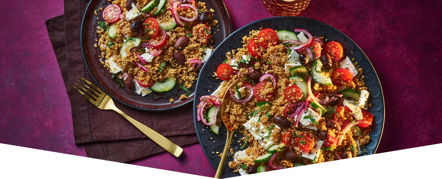 Tomato, onion and feta couscous salad