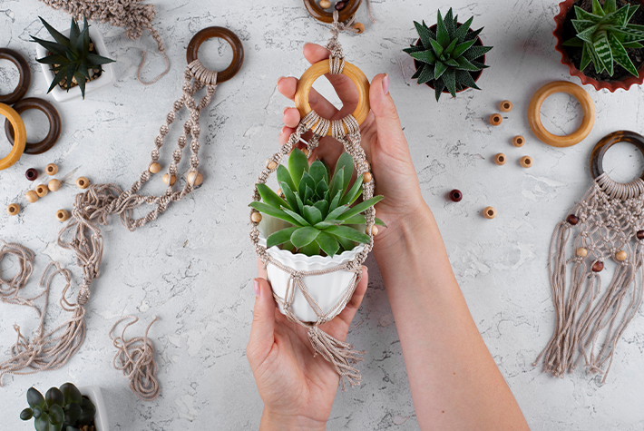 Macrame plant hanger ready