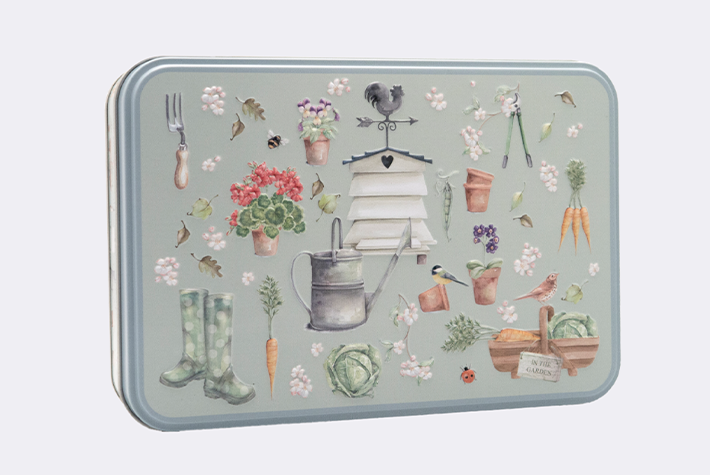 Embossed garden & beehive tin