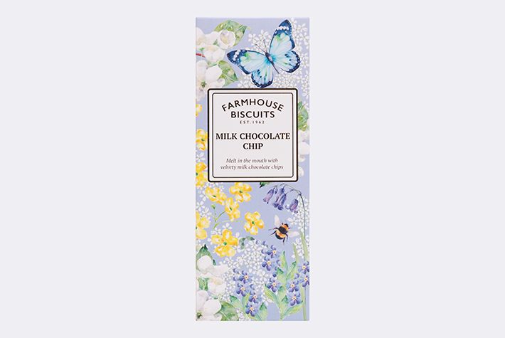 Milk chocolate chip biscuits in English Garden Carton