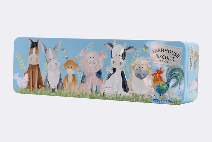 Oat crumble biscuits in farmyard tin