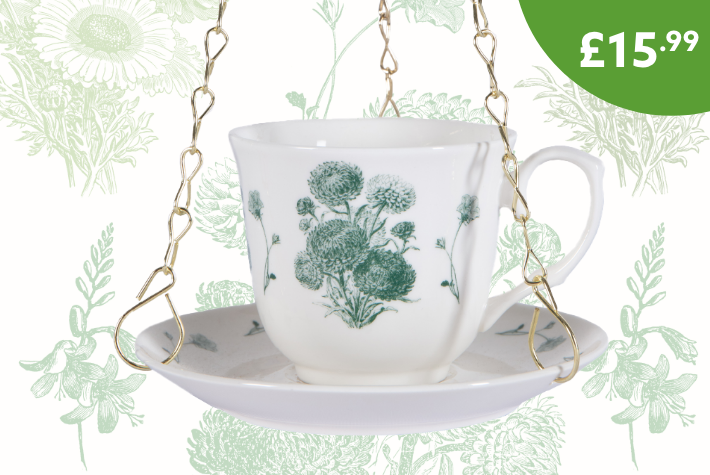 Dobbies 160 year heritage tea cup bird feeder